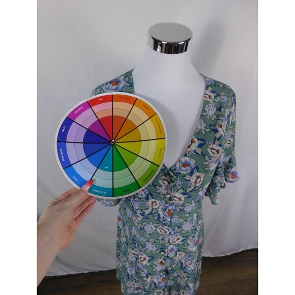 Blue Rain Dress Womens Small Green Floral Button Front V Neck Lined Opaline 02 - Picture 8 of 12